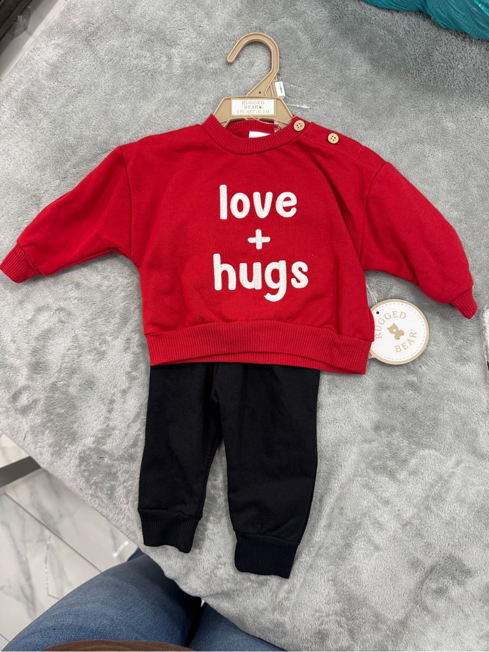 Red "Love + Hugs" Sweatshirt & Black Leggings Set - Kids